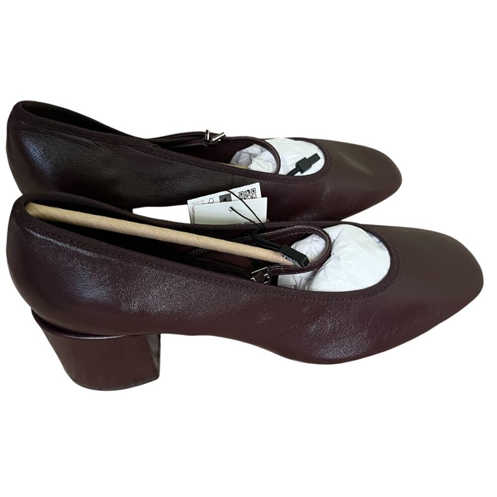 Zara Leather Burgundy Red Pumps Mary Jane Style Size 9 Block Heel, Buckled Strap - Picture 7 of 9